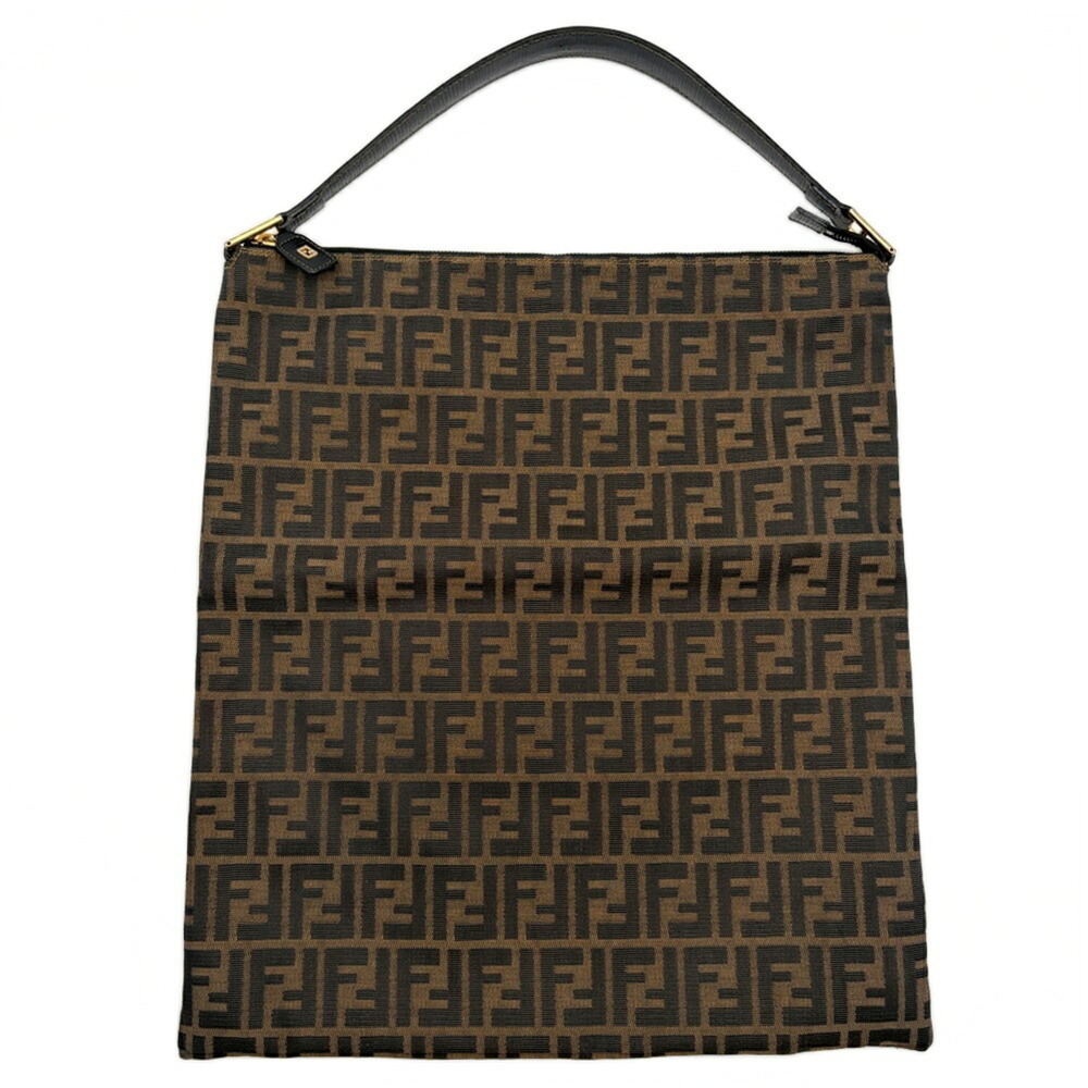 Fendi Zucca Shoulder Bag, Canvas Leather, Brown & Black